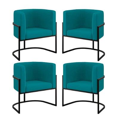 Kit 04 Poltronas Lua Sala Decorativa Base De Ferro Black Azul Turquesa