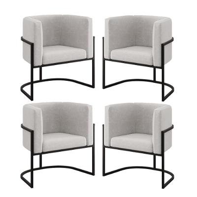 Kit 04 Poltronas Lua Sala Decorativa Base De Ferro Black Bege