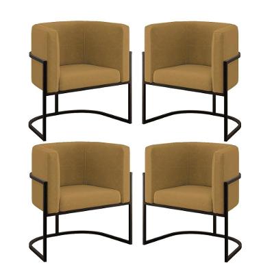 Kit 04 Poltronas Lua Sala Decorativa Base De Ferro Black Capuccino