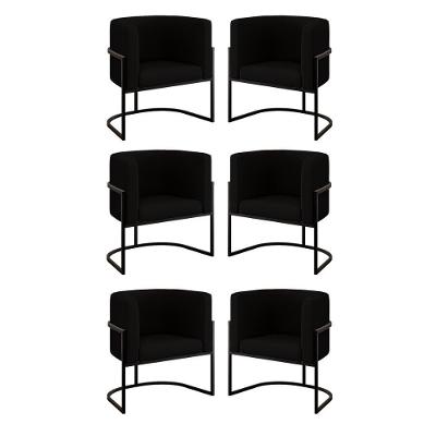 Kit 06 Cadeiras Poltrona Sala Quarto Base Preta Veludo Preto