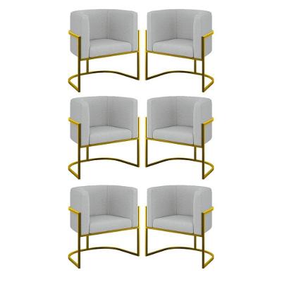 Kit 06 Cadeiras Poltrona Sala Quarto Base Gold Bouclê Cinza