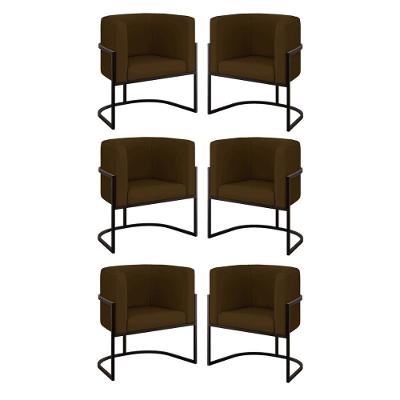 Kit 06 Cadeiras Poltrona Sala Quarto Base Preta Corino Marrom