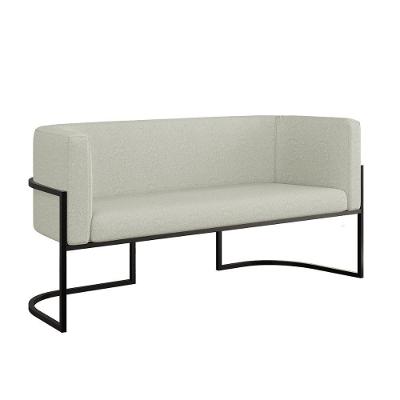 Sofá 2 Lugares Com Base De Metal Preto Para Recepção Bouclê Bege