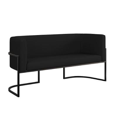 Sofá 2 Lugares Com Base De Metal Preto Para Recepção Corino Preto
