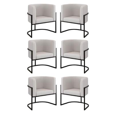 Kit 06 Cadeiras Poltrona Sala Quarto Base Preta Veludo Bege