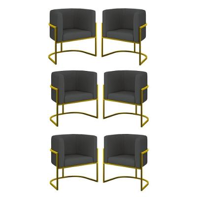 Kit 06 Cadeiras Poltrona Sala Quarto Base Gold Corino Cinza