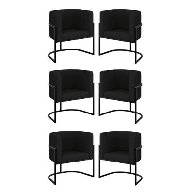 Kit 06 Cadeiras Poltrona Sala Quarto Base Preta Corino Preto