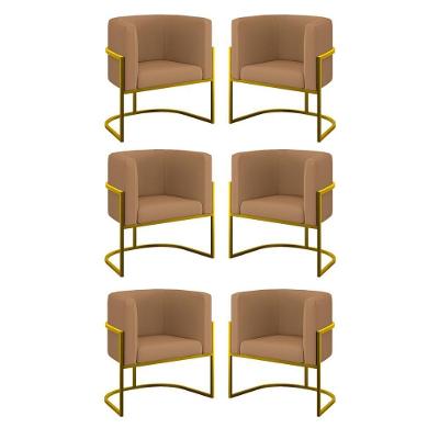 Kit 06 Cadeiras Poltrona Sala Quarto Base Gold Veludo Capuccino