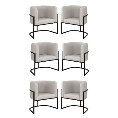 Kit 06 Cadeiras Poltrona Sala Quarto Base Preta Corino Bege
