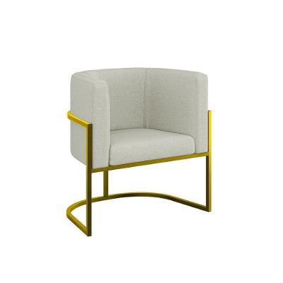 Cadeira Poltrona Decorativa Com Base Metal Gold Bouclê Bege