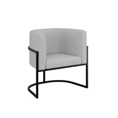 Cadeira Poltrona Decorativa Com Base Metal Preto Bouclê Cinza