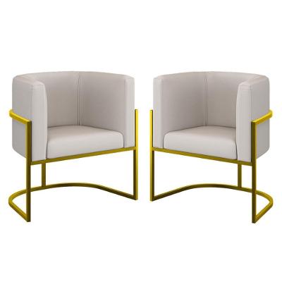 Kit 02 Cadeiras Poltrona Sala Quarto Base Metal Gold Corino Bege