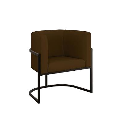 Cadeira Poltrona Decorativa Com Base Metal Preto Corino Marrom