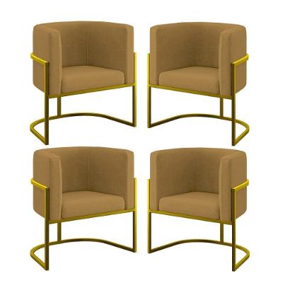 Kit 04 Cadeiras Poltrona Para Sala Quarto Base De Metal Gold Capuccino