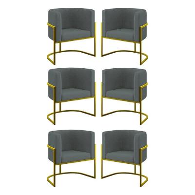 Kit 06 Cadeiras Poltrona Para Sala Quarto Base De Metal Gold Cinza