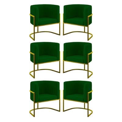 Kit 06 Cadeiras Poltrona Para Sala Quarto Base De Metal Gold Verde