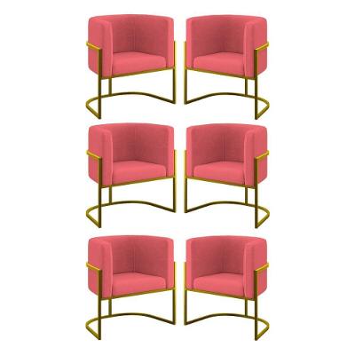 Kit 06 Cadeiras Poltrona Para Sala Quarto Base De Metal Gold Rosa