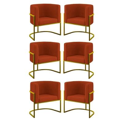 Kit 06 Cadeiras Poltrona Para Sala Quarto Base De Metal Gold Terracota