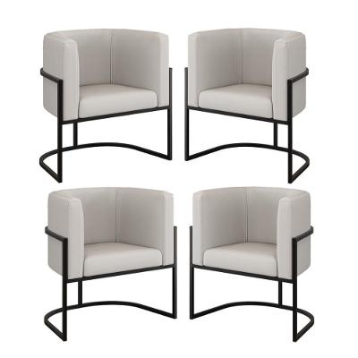 Kit 04 Cadeiras Poltrona Sala Quarto Base Metal Preta Corino Bege