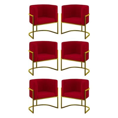 Kit 06 Cadeiras Poltrona Para Sala Quarto Base De Metal Gold Vermelho