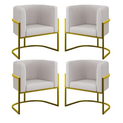 Kit 04 Cadeiras Poltrona Sala Quarto Base Metal Gold Veludo Bege