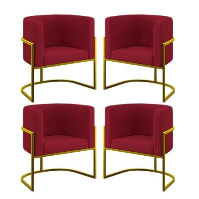 Kit 04 Cadeiras Poltrona Para Sala Quarto Base De Metal Gold Marsala