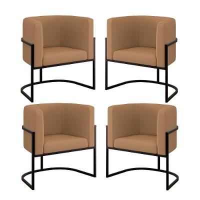 Kit 04 Cadeiras Poltrona Sala Quarto Base Metal Preta Veludo Capuccino