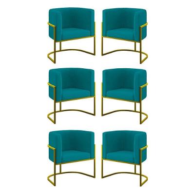 Kit 06 Cadeiras Poltrona Para Sala Quarto Base De Metal Gold Azul Turquesa