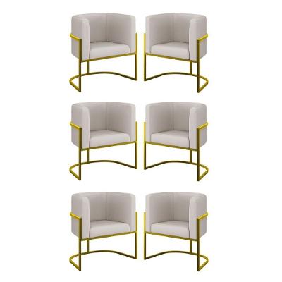 Kit 06 Cadeiras Poltrona Sala Quarto Base Gold Corino Bege