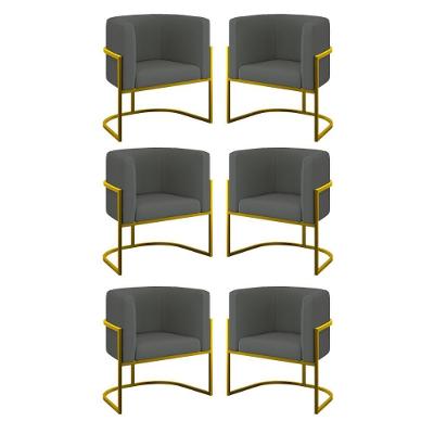 Kit 06 Cadeiras Poltrona Sala Quarto Base Gold Veludo Cinza