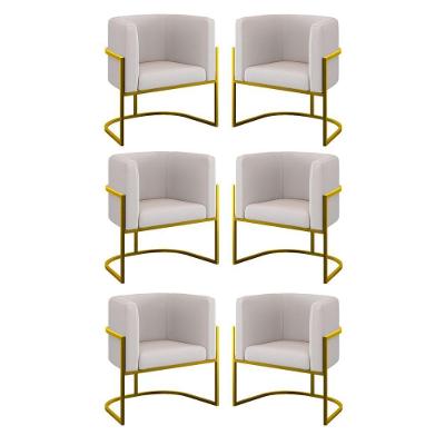 Kit 06 Cadeiras Poltrona Sala Quarto Base Gold Veludo Bege