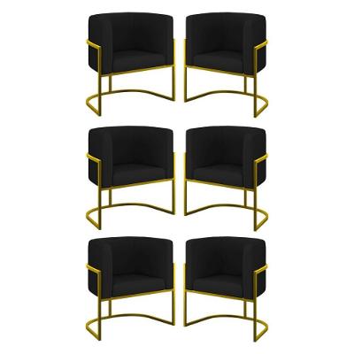 Kit 06 Cadeiras Poltrona Sala Quarto Base Gold Corino Preto
