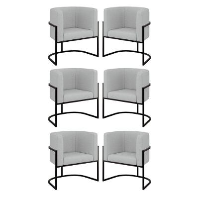 Kit 06 Cadeiras Poltrona Sala Quarto Base Preta Bouclê Cinza