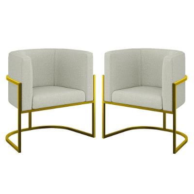 Kit 02 Cadeiras Poltrona Sala Quarto Base Metal Gold Bouclê Bege
