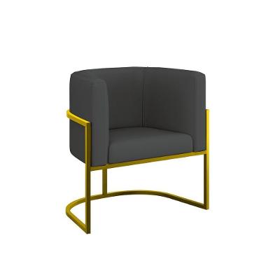 Cadeira Poltrona Decorativa Com Base Metal Gold Corino Cinza