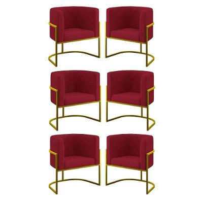 Kit 06 Cadeiras Poltrona Para Sala Quarto Base De Metal Gold Marsala