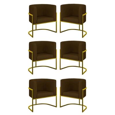 Kit 06 Cadeiras Poltrona Sala Quarto Base Gold Corino Marrom