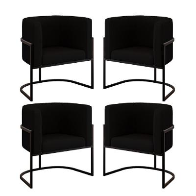 Kit 04 Cadeiras Poltrona Sala Quarto Base Metal Preta Veludo Preto
