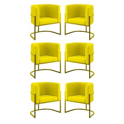 Kit 06 Cadeiras Poltrona Para Sala Quarto Base De Metal Gold Amarelo
