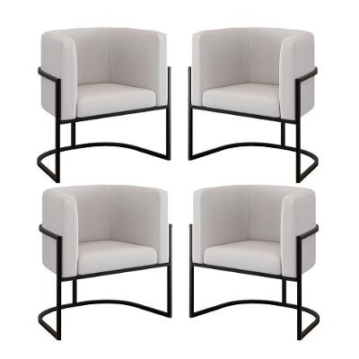 Kit 04 Cadeiras Poltrona Sala Quarto Base Metal Preta Veludo Bege