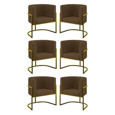 Kit 06 Cadeiras Poltrona Para Sala Quarto Base De Metal Gold Marrom