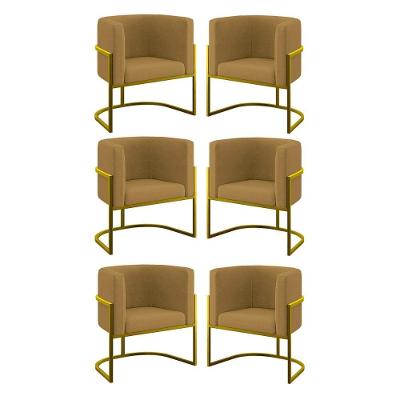 Kit 06 Cadeiras Poltrona Para Sala Quarto Base De Metal Gold Capuccino