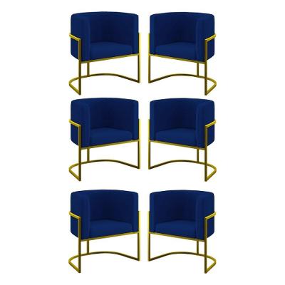 Kit 06 Cadeiras Poltrona Para Sala Quarto Base De Metal Gold Azul Marinho