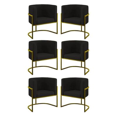 Kit 06 Cadeiras Poltrona Para Sala Quarto Base De Metal Gold Preto