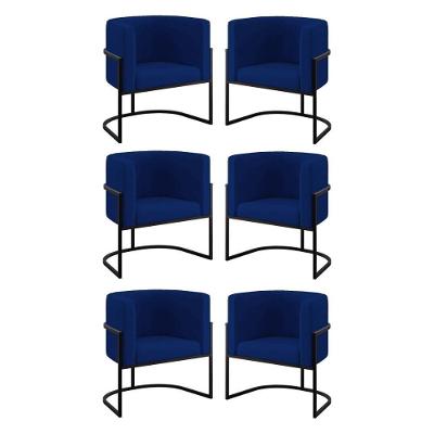 Kit 06 Cadeiras Poltrona Para Sala Quarto Base Metal Preta Azul Marinho