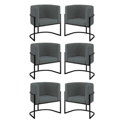 Kit 06 Cadeiras Poltrona Para Sala Quarto Base Metal Preta Cinza