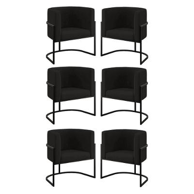 Kit 06 Cadeiras Poltrona Para Sala Quarto Base Metal Preta Preto