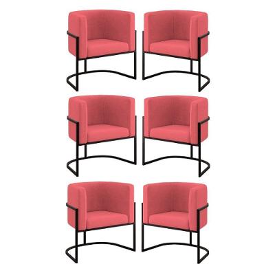 Kit 06 Cadeiras Poltrona Para Sala Quarto Base Metal Preta Rosa
