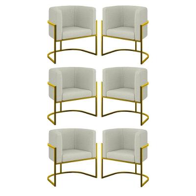 Kit 06 Cadeiras Poltrona Sala Quarto Base Gold Bouclê Bege