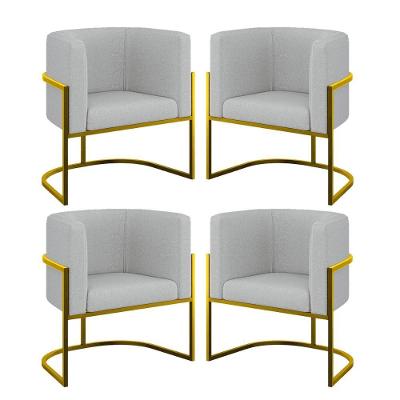 Kit 04 Cadeiras Poltrona Sala Quarto Base Metal Gold Bouclê Cinza